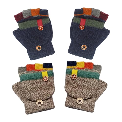 2 Pares De Guantes De Bloques De Color Para Niños, Guantes Cálidos, Guantes De Punto Para Niños, Guantes De Medio Dedo, Lindos Guantes Para Niños, Guantes Suaves