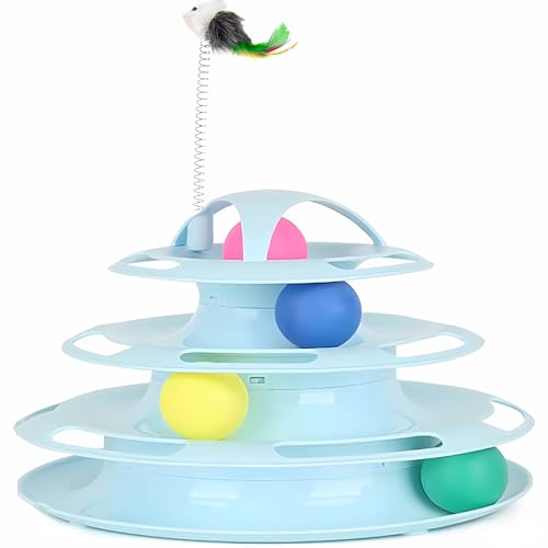 ZHOUHON Track Tower Gato Juguete Divertido Juego Interactivo Gato Juguete Mascota Gato Juguete/Torre de Cuatro Pisos Gato Juguete。 (Azul)