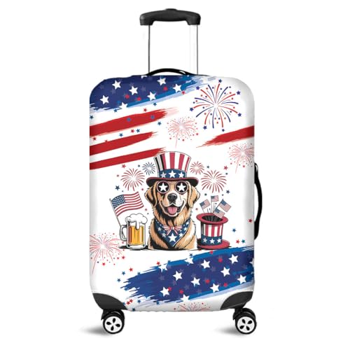 V-DECORPARKS Dog Lovers Luggage Cover - Patriot Retriever Suitcase Covers For Luggage, Washable Durable Fade-Resistant Suitcase Cover, Travel Bags Covers Protector Fits 18-32 Inch Luggages, Series 05