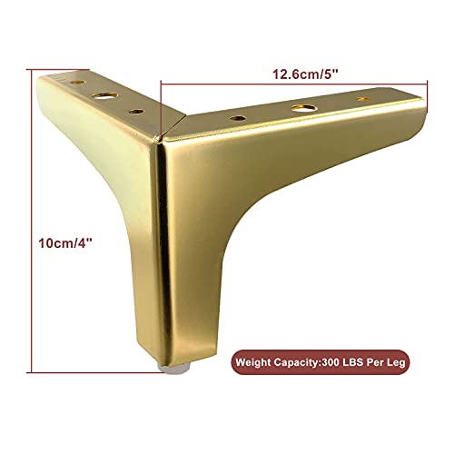 Augiimor 4Pcs 4" / 10Cm Furniture Legs, Metal Furniture Sofa Legs, Gold Triangle Furniture Feet Diy Replacement For Table Cabinet Cupboard Sofa Furniture Feet (Gold) #TOP1