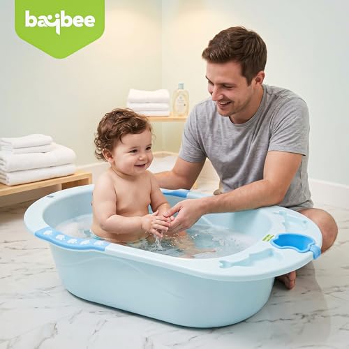 Image of Baybee Dolphin Baby Bath Tub for 0 to 5 Years | Ergonomic Bath Tub for Kids with Non-Slip Base, Quick & Easy Drain | Premium Baby Bather with Soap Holder Bathing Tubs for Boys Girls (Blue)
