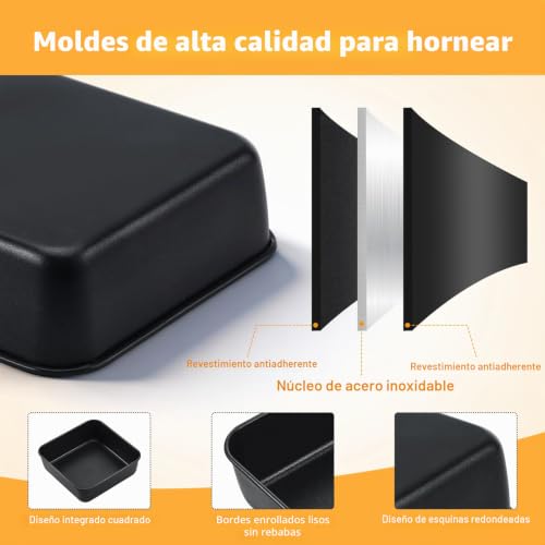 Miniatura 3 de Hejo 2 Piezas Molde Horno Cuadrado, 6 Bandejas Antiadherente Para Pasteles, Molde Cuadrado De Acero Inoxidable Para Brownies, Lasañas Y Tartas De Capas, Fácil De Limpiar 16 16 5 Cm