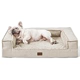 Bedsure Orthopedic Dog Bed for Medium Dogs - Supportive Egg Foam Dog Sofa, Bolster Couch Pet Bed with Removable Waterproof Washable Cover, Comfy Plush Velvet Fluff Surface, Nonskid Bottom, Beige
