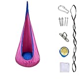Hängesack Schaukel, Blau und Grün, mit Karabiner, Wandhalterung und Kissen, Hängehöhle für Innen und Außen (Rosa)