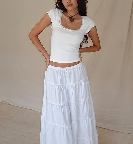 Women Fairy Grunge Y2k Shirts Square Neck Lace Patchwork Tops Aesthetic Clothes2