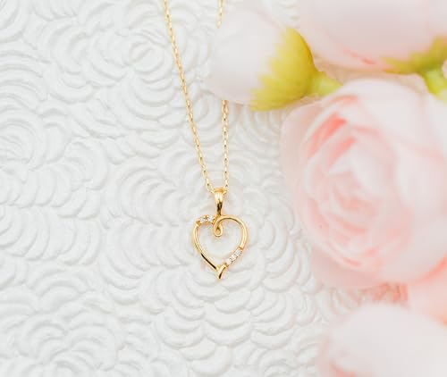 Cherished Moments Girl's 14K Gold-Plated Open Heart Pendant Necklace with CZs3