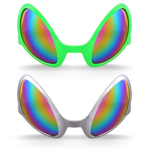 hoyuwak 2 PCS Alien Glasses Green Silver Plastic Alien Sunglasses Accessories for Halloween Costume Cosplay