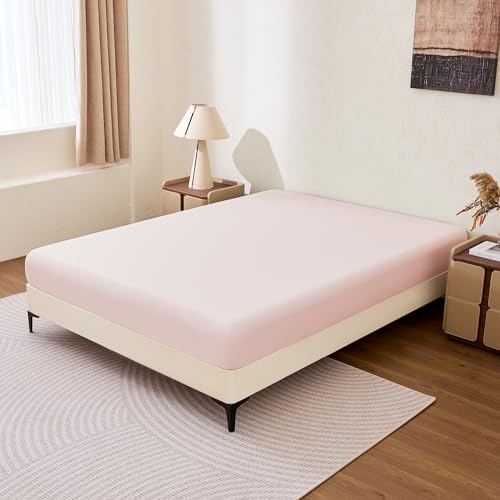 Amazon Basics Soft Fitted Sheet, Lightweight Bottom Sheet, 14-Inch Deep Pocket, Durable and Long Lasting, Easy Care, Full, Pink, Pack of 1 view 2