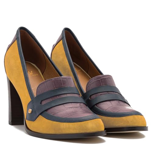 Image of MOOMMO Women Chunky Block Heel Pumps Closed Round Toe Slip On Oxford Loafers Shoes High Heels Snakeskin Work Pump Suede Loafer for Office Ladies Classic Formal Business Professional Fall 4-13 M US