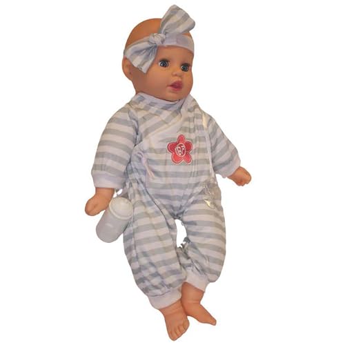 Muñeca Bebé Suave 19" con Pijama Gris a Rayas miniatura 6