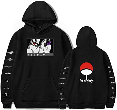 Silver Basic Anime Naruto Sudadera con Capucha para Niños Naruto Manga Fan Ropa Naruto Cosplay Kakashi Hokage Traje Chaqueta cálida Sudadera XS,Negro 27273-2