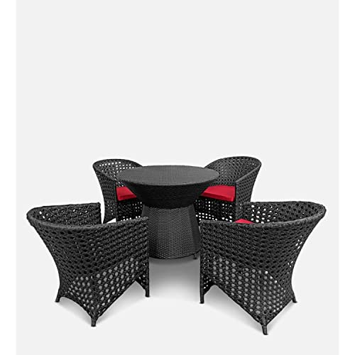 Image of Artic Fashion D-43 Chairs Table Set 4+1 Wicker Patio Furniture Sets 4 Chair and 1 Table for Garden Balcony Bedroom Powder Coated Frame Uv Protected Wicker (Black+Red)