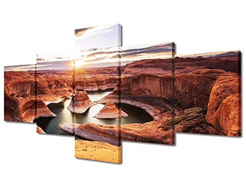 Décoration murale salon nature grand tableau 5 pièces lever de soleil pour chambre