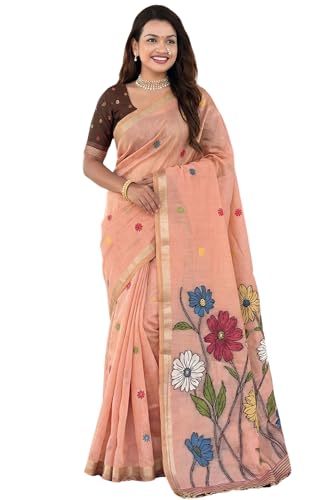 Image of SGF11 Women's Soft Cotton Linen Silk Saree With Blouse Piece