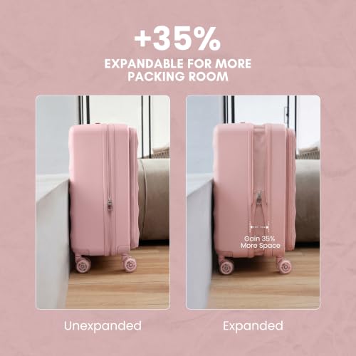 4mytu Carry-On Luggage, Spacious Lightweight PC Hardshell Spinner Suitcase with TSA Lock, 22" BlushPink by 4mytu - Used condition - Image 4