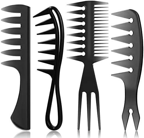 4 Pcs Hair Comb Styling Set Double Side Tail Combs with Afro Pick Barber Wide Tooth Comb for Men Women Beard Hairstylist Tools African American Accessories, Black, 4 Styles