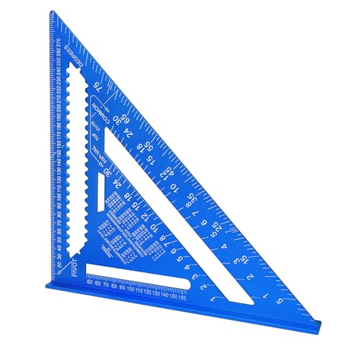 Wakuka Carpenter Square 12 Inch Aluminum Alloy Rafter Square SAE & Metric Dual Scale Carpenter Measuring Layout Tool 0-90 Protractor Cast Triangle Ruler Protractor for Woodworking Carpentry