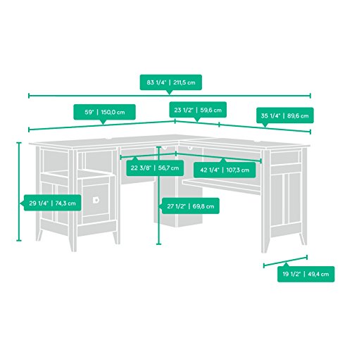 Sauder August Hill L-Shaped Desk, Dover Oak Finish, L: 59.06" X W: 58.74" X H: 29.25" #TOP1