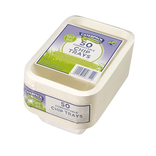 Caterpack Enviro - Vassoi per patatine fritte, 15,2 x 10,2 cm, confezione da 50 pezzi, usa e getta, biodegradabili, adatti per microonde e congelamento, idrorepellenti e oleosi