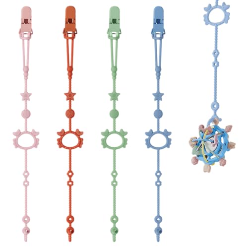WEGLOK - Sangle de sécurité extensible en silicone, 4 Pcs, Ceintures de Sécurité pour Jouets, Silicone Pacifier Chain Sangle de Jouet pour Bébé Réglable pour Poussette,Chaise Haute,Berceau,paniers,Sacs