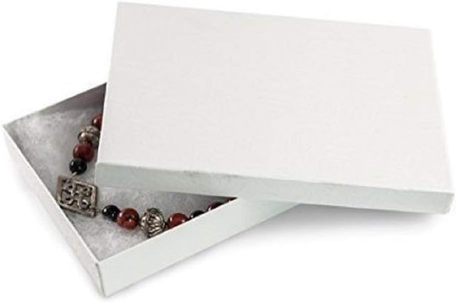 6 Pack Cotton Filled White Color Cardboard Jewelry Necklace Bracelets Watch Gift and Retail Boxes Size 7 1/8" x 5 1/8" x 1 1/8" Inch - by R J Displays