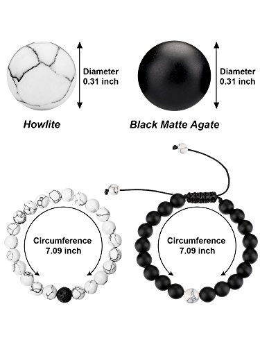 Bbto Howlite Bracelet Black Matte Agate Bracelet Couples Bracelet Distance Bracelet Energy Beads Bracelet (Style Set 1, 4 Pieces) #TOP1