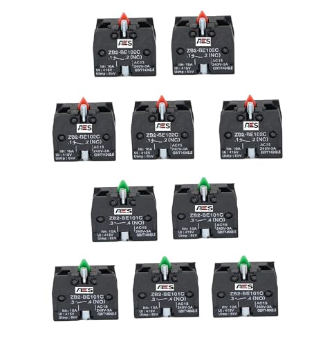 Image of AES XAC Series Push Button Switch Contact Block - ZB2-BE101C (NO) & ZB2-BE102C (NC) | Auxiliary Contact Block 10A 500V for Industrial Machines, Automation & Control Panels | (5 NO + 5 NC)