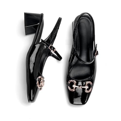 Slingback Mary Janes Shoes Women Closed Square Toe Pumps Low Chunky Heel Shoes with Buckle Ankle Strap Casual Party Dessy2