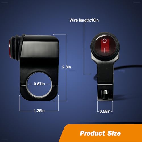 Image of ATV Light Switch 12V Waterproof Aluminum Alloy Motorcycle Handlebar Switches for Motorcycle ATV UTV- Fits 7 /8 inch Handlebars (22mm) Red 1 Piece