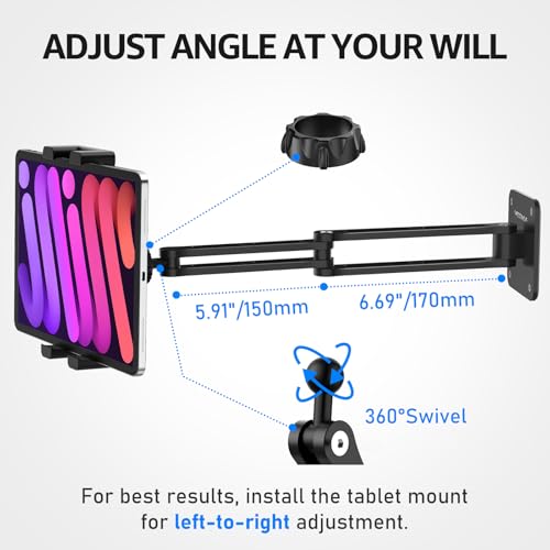 Urmust Tablet Wandhalterung aus Aluminium, 360° Drehbar & Faltbar, Wandhalterung Tablet für Smartphones & Tablets von 4,7–15,6 Zoll, Schwenkbare iPad Halterung Wand für Küche, Büro & Zuhause