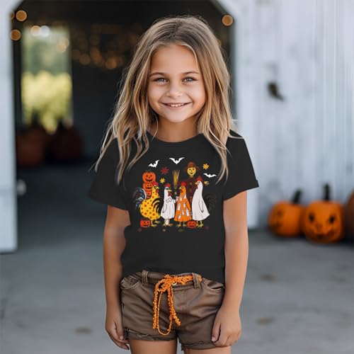 SOFEON Toddler Girl Boy Halloween Shirt Chick or Treat T-Shirt Cute Ghost Chicken Pumpkin Graphic Tees Spooky Season Tops2