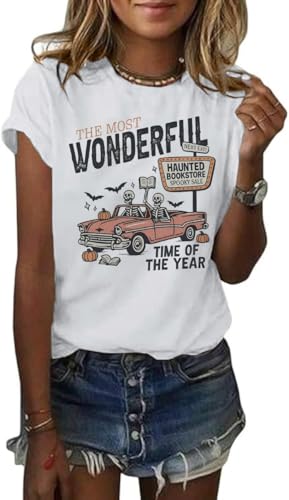 Womens It's The Most Wonderful Crewneck Shirt Haunted Bookstore Halloween