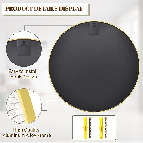 BEAUTYPEAK 20 Inch Round Mirror, Metal Frame Circle Mirror, Wall Mounted for Entryway, Bathroom, Vanity, Living Room, Gold