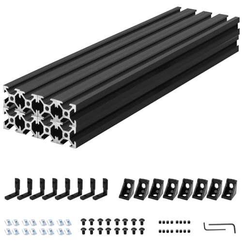 iMetrx 8PCS 300 mm 2020 V Slot Aluminum Extrusion Black With 2020 Connector Brackets Set and European Standard Anodized Linear Rail Aluminum Profile Extrusion for 3D Printer Parts and CNC DIY