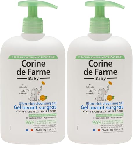 Corine de Farme - Gel Lavant Surgras Bébé au Calendula - Corps et Cheveux - Hypoallergénique, Peaux Sensibles - Fabrication 100% Française - 500ml (Lot de 2)