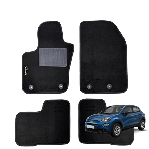 Serie 4 Tappeti - Tappetini In Moquette Neri Per Fiat 500X Dal 2015 Al 2018