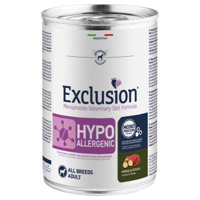 Exclusion Cibo Hypoallergenic per Cani, Cavallo e Patate, 6 x 400 g