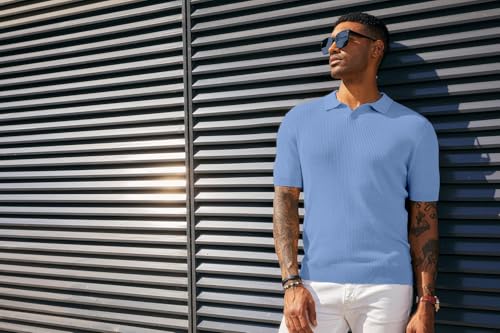 Image of DENIMHOLIC Cotton Knitted Polo T Shirt for Man | Ribbed Textured Knit Polo Mens Tshirts | Collar T Shirts for Men