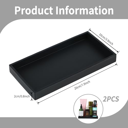 2er Set Deko Tablett für Badezimmer, Schwarz, Silikon, Rechteckig, tablett schwarz rechteckig, tablett Badezimmer, Geeignet für Küche und Bad