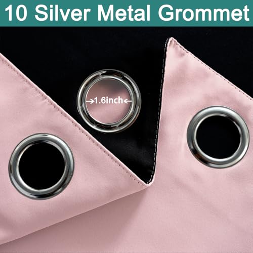Image of Yakamok Pink 100% Blackout Patio Door Curtain Panels W70 x L84,1 Panel | Noise Reducing Barrier Panel for Sliding Glass Door, 2 Thick Layers Heat Full Light Blocking Patio Door Drapery