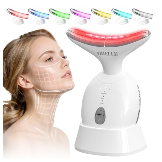 QUELLE Masajeador Facial Eléctrico, Masajeador Facial Antiarrugas con 3 Modos y 7 Colores LED,Terapia de Calor a 45℃,Microcorrientes Facial para Reafirmar Cara y Cuello