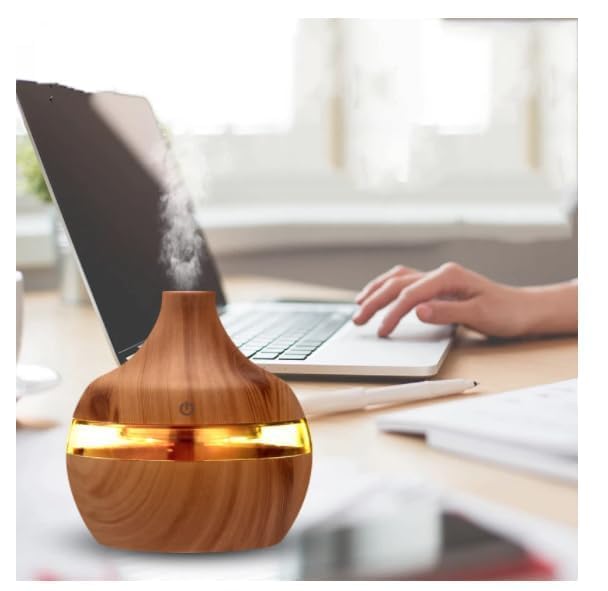 Image of 300ml Essential Oil Diffuser & Humidifier - Ultrasonic Cool Mist with Quiet Operation, LED Lights - Aromatherapy Air Freshener for Home, Office, Car(Colours May Vary) (Wooden)