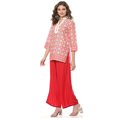 Image of Rangriti Red Liva Palazzo Pants for Women