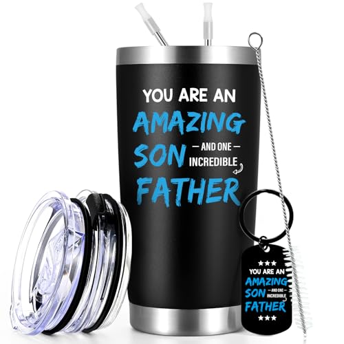 Qtencas Fathers Day Gifts for Son You Are an Amazing Son And One Incredible Dad Stainless Steel Travel Tumbler Funny Fathers Day Christmas Birthday Gifts 20 Oz Black
