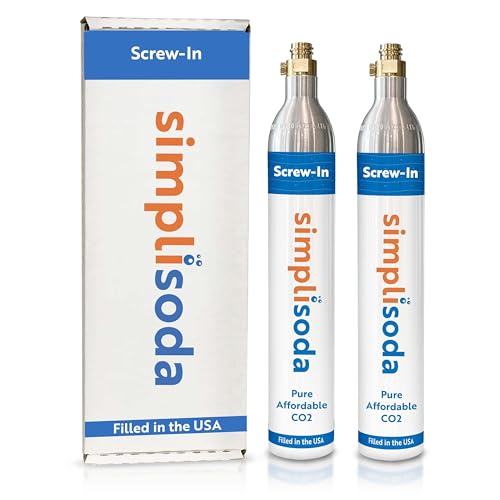 Simpli Soda 60L CO2 Canister Cylinders - Compatible w/Sodastream BLUE Screw-In Only, Ninja Thirsti, Philips, and More - Threaded Style Soda Streaming Machine CO2 Tanks Gas Refill, | 14.5 oz, Set of 2