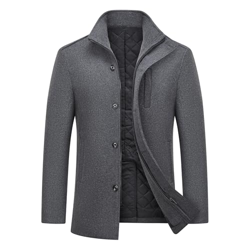 MODFUL Herren Wollmantel Mittellang Warm Wolle Wintermantel Peacoat Slim Fit für Business (Grau, 3XL)