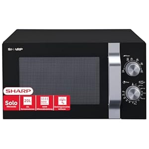 Sharp R204BA Solo-Mikrowelle, 20 L, 800 W, 6 Leistungsstufen, Timer von 30 Minuten bis 00 Sekunden, Schwarz