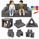 COMFYRA 10 PCS Modular Kids Play Couch with 6 Inflatable Balls – Convertible Foam and Floor Cushion Sofa for Boys and Girls, Perfect Play Couch for Toddlers, Playrooms or Bedrooms (Grey)