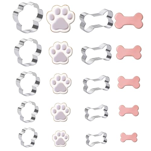 Feiangelクッキー 型 肉球 骨 10個セット 可愛い 犬 肉球 骨型 クッキー 型抜き クッキーカッター ステンレス製 製菓道具 ビスケット 型抜き 粘土 クリスマス 誕生日 (シルバー I)