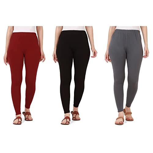 Image of Pure Cotton Ankle Length Women Skinny Leggings Combo-Pack of 3